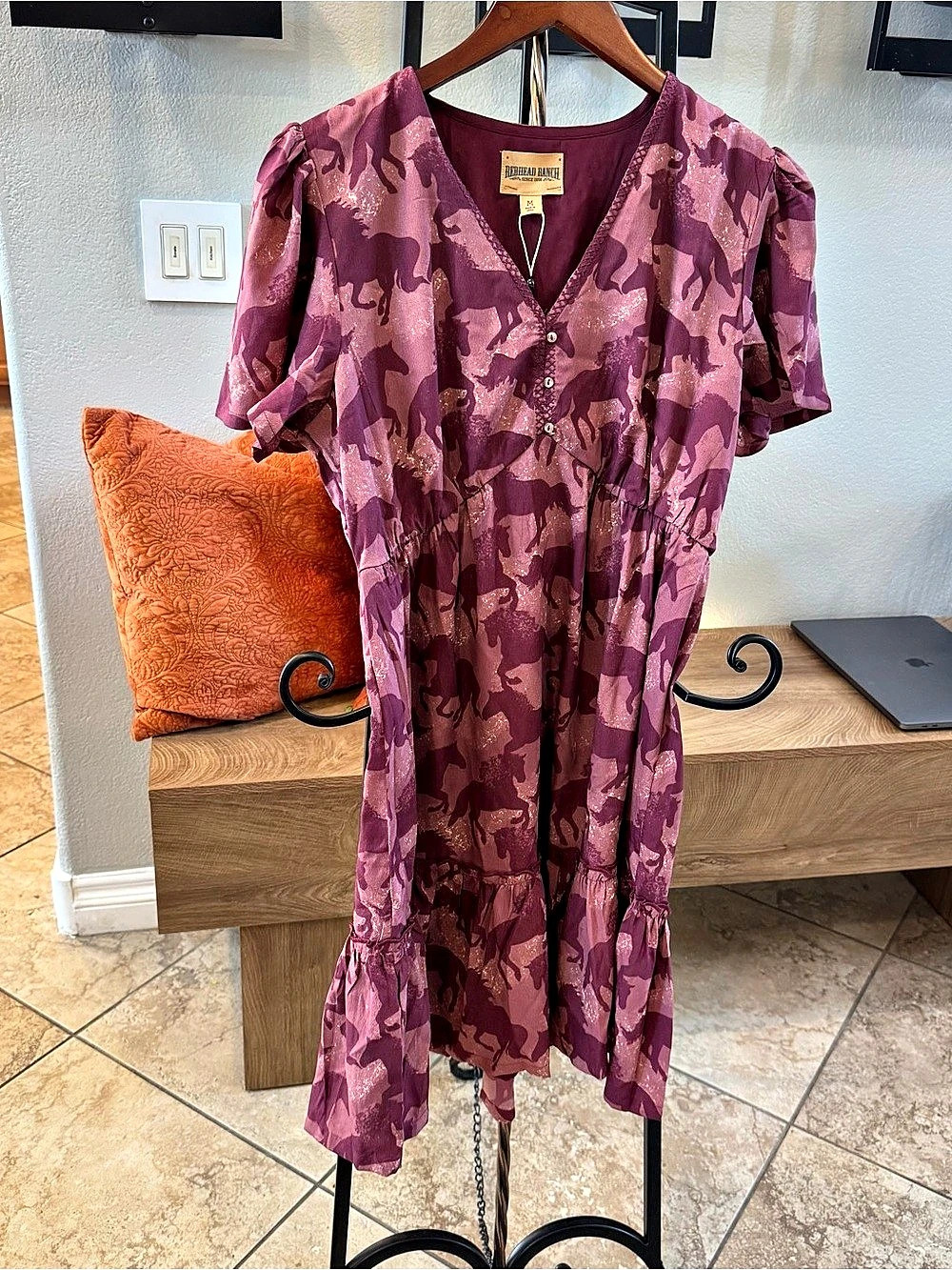Redhead Ranch Horse Print Midi Dress Size Medium NWT